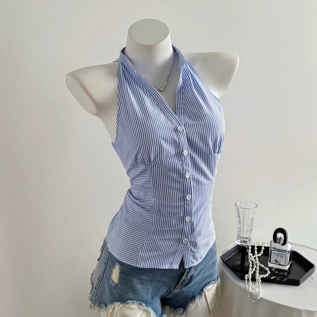 Camisa sin mangas a rayas azul - Sleeveless Undershirt reseña y precio